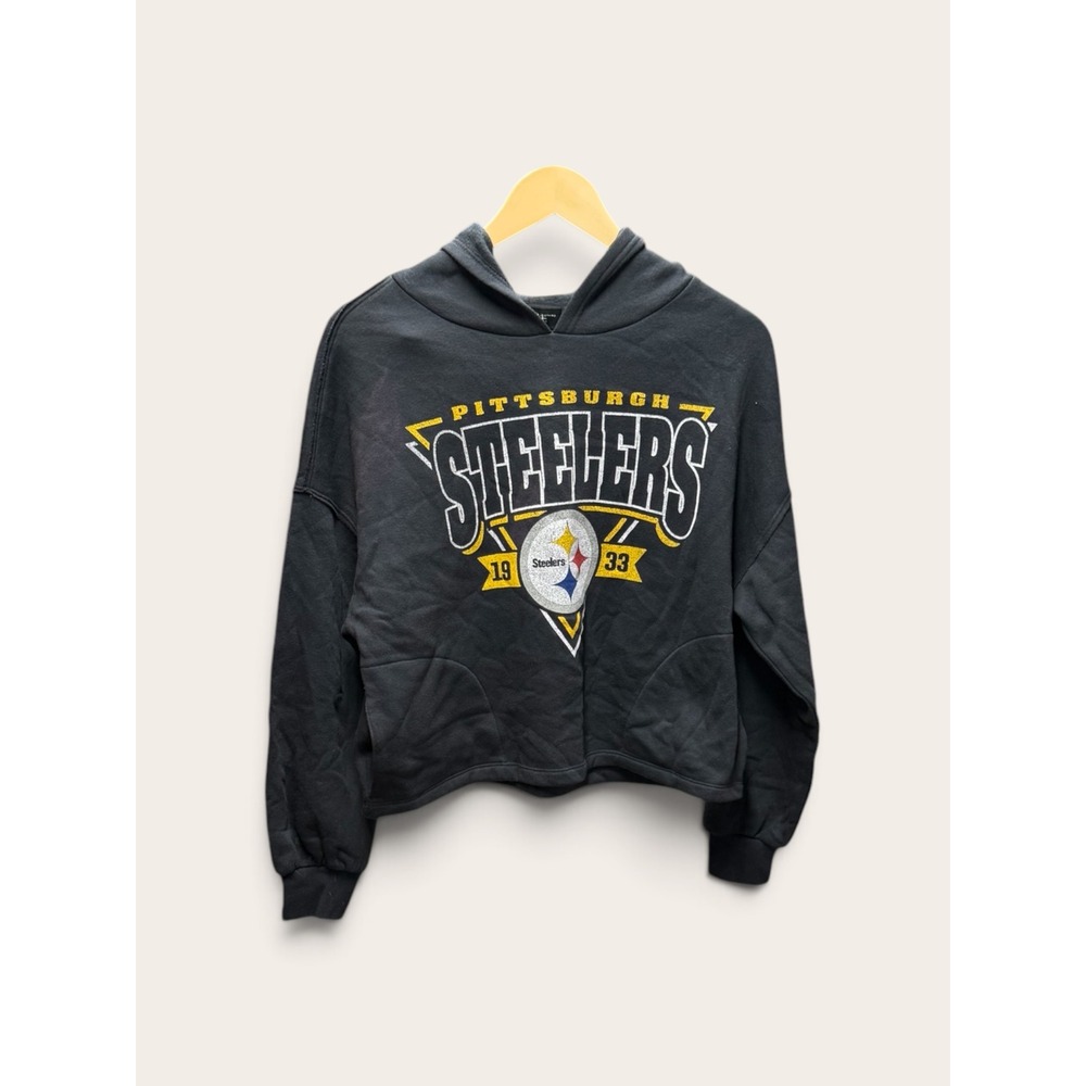 Junk Food Pittsburgh Steelers Cropped Hoodie Sweatshirt Black Womens Small NWT